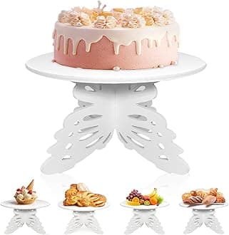 AOCEAN 12 Inch Butterfly Cake Stand, White Butterfly PVC Cake Holder for Birthday Wedding Party, Round Cake Stand for Dessert Table