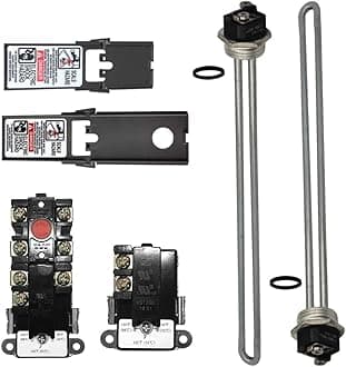 EWH-02 Electric Water Heater Tune-Up Kit, Water Heater Parts - Two 4500W 240V Heater Elements, Universal Upper Water Heater Thermostat, Lower Thermostat and Protective Covers. Fits Most brands