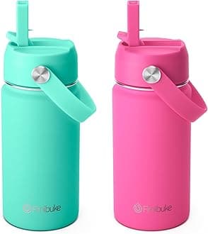 FimibukeKids Insulated Water Bottle, 14oz BPA FREE Double Wall Vacuum Travel Tumbler 18/8 Stainless Steel Leak Proof Kids Cups with Straw Metal Water Bottle for School Boy Girl (2 Pack, Hawaii)