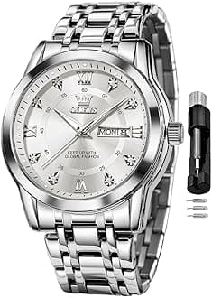 Watch for Men Classic Business Dress Analog Quartz Stainless Steel Waterproof Luminous Date Diamond Men Silver Watch