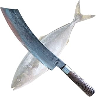 High Carbon Steel Steel Blade Fish Cutting Knife Heavy Duty Butcher Knife for Meat, Chicken, Mutton, Fish, and Bones Cutting - Meat Cleaver Knife for Kitchen, Home, and Shop Use, Silver