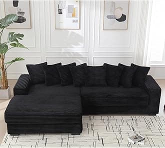 WILLIAMSPACE 111" Sectional Sofa Couch for Living Room, Modern Upholstered L-Shape Sofa 3 Seater Couch with Chaise & Pillows, Contemporary Corner Sofa for Apartment, Corduroy (Left-Facing,Black)