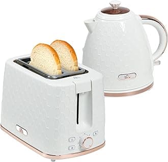 – HOMCOM Kettle and Toaster Set, 1.7L 3000W Fast Boil Jug Kettle with Auto Shut Off, 2 Slice Toaster with 7 Level Browning Controls & Crumb Tray, UK Otter Thermostat, Cream