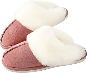 ParlovableWomen Slippers with Memory Foam, Fuzzy Warm Bedroom House Shoes, Fluffy Winter Indoor Outdoor Anti-Skid Sole