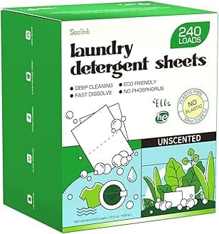 undry Detergent Sheets Unscented 240 Loads, Eco Friendly Detergent Sheets for Travel & Home - No Plastic Jug Liquidless Soap Strips, Plant-based, Hypoallergenic. Safe for Sensitive Skin
