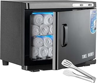 Hot Towel Warmer Cabinet with LED Lights - JXSDLIY 23L Large Capacity Towel Cabinet for Bathroom 2 in 1 Professional Hot Towel Warmer Facial Spa Massage Salon Heat Up Quick Towel Heater (Black)