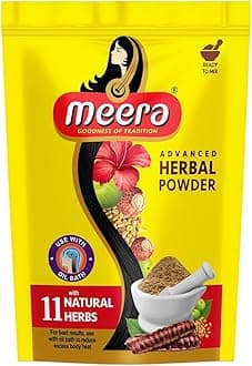 4 X Meera Herbal Hair Wash Powder Shikakai, Tulsi, Shampoo 4 X 80 G = 320g