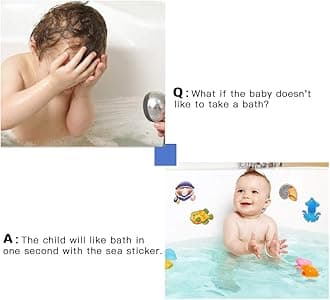 Secopad Bathtub Non Slip Stickers,20 PCS Cartoon Sea Creatures Anti-Slip Shower Stickers with Silicone Scraper for Bath Tub Floor