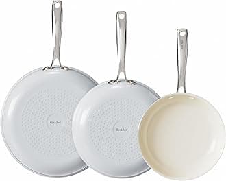 RedchefNon Stick Ceramic Frying Pan Set, Non Toxic Ceramic Pans for Cooking, 8" 9.5" 11" Skillet Set, No PFAS & PTFE & PFOA with Stainless Steel Handle, Dishwasher & Oven Safe Max up to 842°F (Grey)Global Recycled StandardGlobal Recycled StandardGlobal Recycled Standard