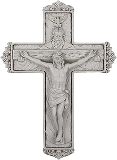 DevotedWalls Holy Trinity Crucifix Wall Cross,White Holy Trinity Cross Realistic Catholic Crucifix for Wall Jesus Christ,8 inch Resin Jesus Cross Atrio with God Holy Religious Crucifixion Wall Decoration（White Stone Color）