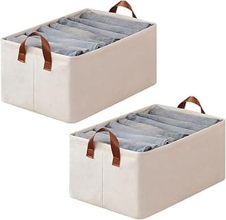 House of Quirk 2pcs Store Wardrobe Organizer For Clothes With Metal Fram Foldable Storage Box, Clothing Storage Boxes For Pants, Shirt, Sweaters, Jeans, Socks (Beige)
