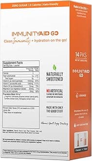 LIFEAID IMMUNITYAID GO! Zero Sugar Immunity + Hydration Packet, Vitamin C, Echinacea, Zinc, Astragalus Root, Keto-friendly, Vegan & Gluten-Free, 5 calories, Naturally Sweetened, No Caffeine, 14 Pack