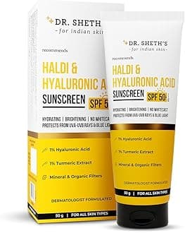 Dr. Sheth’s Sunscreen SPF 50 PA++++ with Hyaluronic Acid & Turmeric Extract | Broad Spectrum UVA & UVB Protection, Non-Greasy, No White Cast, Lightweight, Quick Absorbing & Hydrating Sunscreen, 50g
