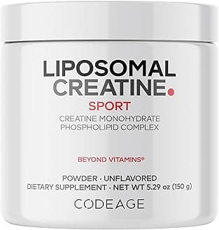 Codeage Liposomal Creatine Powder Supplement, Pure Creatine Monohydrate 5000mg, Pre Workout & Post Workouts - Unflavored Creatine, Micronized Creatine Powder - Creatinine for Sports - 30 Servings