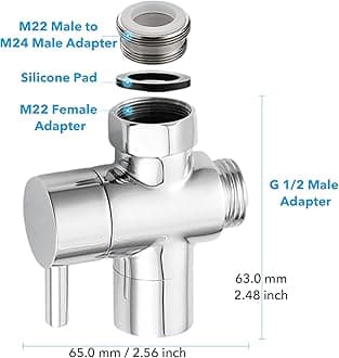 3 Way Shower Diverter Valve, Solid Brass Shower Diverter Valve, Sink Valve Diverter Faucet Splitter for Kitchen or Bathroom, with M22-M24, M22-G1/2 Adaptor, Sliver