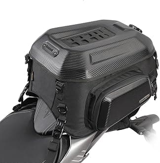 Motorcycle Travel Luggage, Expandable motorcycle tail bag 35L,Waterproof All Weather/Trunk/Rack Bag with Sissy Bar Straps,Bright Black