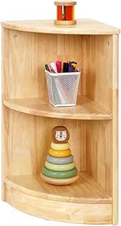 OOOK Rubber Wood Corner Cabinet, 2-Tier Toy Organizers and Storage, Montessori Shelf for Kids Room, Playroom, Nursery, Classroom, Kindergarten