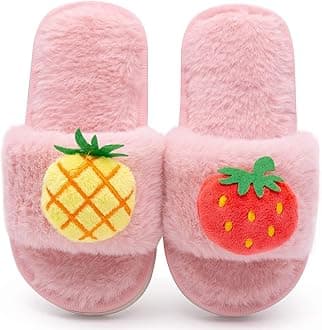 techcity Boys Girls Fuzzy House Slippers Cute Comfy Faux Fur Slip On Fluffy Plush Open Toe Home Slides for Kids Indoor Outdoor Warm Shoes