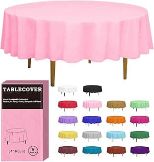 D&Z Plastic Table Cloth Disposable, 6 Pack Pink Round Tablecloth Individually Wrapped for Indoor&Outdoor, 84 Inch Table Cover for Party, Picnic, Birthday, Wedding & Dinner