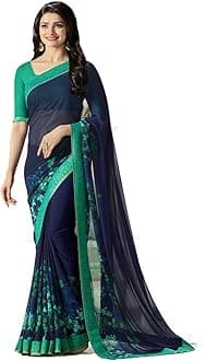 RAJESHWAR FASHION WITH RF Women's Latest Stylish Fancy Georgette Printed Saree For Women With Jacquard Border & Blouse (Multicolored)