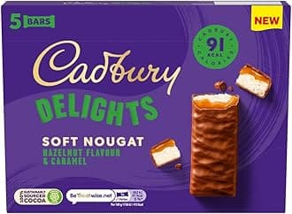 Delights Soft Nougat Hazelnut Flavour & Caramel Bars, Chewy Nougat Bars With Hazelnut & Caramel, Multipack of 5 x 22 g (Pack of 1)