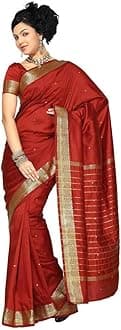 Sanskruti IndiaWomens Indian Ethnic Traditional Banarasi Art Silk Saree Sari Wrap Fabric Dress Drape