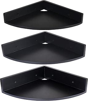 Demigo Corner Shelf Wall Mount Set of 3, Solid Acacia Wood Round Floating Corner Shelves for Storage and Display, Hanging Wood Shelves for Bedroom, Kitchen, Living Room, Bathroom (Black)
