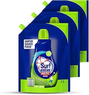 Surf Excel Matic Top Load Liquid Detergent 6L Refill, Designed For Tough Stain Removal on Laundry in Washing Machines - Super Saver Offer Pack