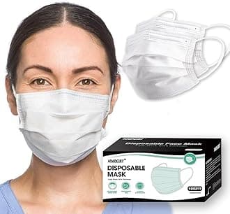 NNPCBT White Disposable Face Masks 100 Pack,3-Ply Breathable Mask For Adults,Great For Outdoors,Home, Office, School