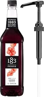1883 Hibiscus Syrup with Pump for Hot & Cold Drinks - 1 Liter 33.8 Ounces