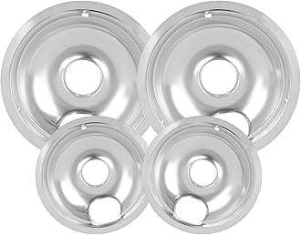 4 Pack Chrome Drip Pans, Compatible with Whirpool Kenmore Frigirate Stove Top Drip Bowls. Include 2 Pcs 6'' Range Replacement Drip Pans and 2 Pcs 8 '' Cooktop Drip Pans
