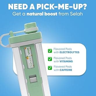 Selah Flavored Water Bottle - Water Enhancer, Sugar Free, Vitamin Infused Water - 20oz Water Bottle With Flavor Pods Included - Energy Drink, Strawberry, and Sports Drink Pods (Green, 6 Flavor Pod)