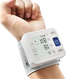 Blood Pressure Monitor - Wrist Accurate Automatic High Blood Pressure Monitors Portable LCD Screen Irregular Heartbeat Monitor with Storage Case and Adjustable Cuff Powered by Battery - White