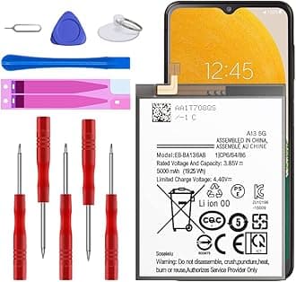 Galaxy A13 Battery,2025 New Upgraded 5000mAh EB-BA136ABY Replacement Battery for Samsung Galaxy A13 5G SM-A136U SM-A136U1 SM-A136W with Adhesive Tape Tool Repair Kit