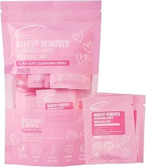 Air Jungles Makeup Remover Wipes Single Wrapped, 25 Ct, Mini Travel Size for Cleansing Face and Eyes, Fragrance-Free, Alcohol-Free, Infused with Vitamin E for All Type Skin
