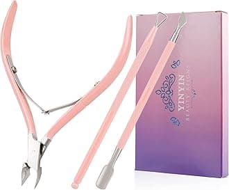 Cuticle Trimmer with Cuticle Pusher and Cutter-YINYIN Cuticle Cutter Cuticle Nipper Professional Stainless Steel Cuticle Clippers Durable Pedicure Manicure Tools for Fingernails and Toenails(Pink)