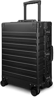 Travelking Multi-size All Aluminum Hard Shell Luggage Case Carry On Spinner Suitcase By TravelKing 20"-28", Black, 24"