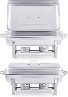 WILPREP Lightweight Chafing Dish Buffet Set 2 Pack, Rectangle Stainless Steel Food Warmer with Lids Food Pans and Fuel Holders, 9L Buffet Serving Utensils for Restaurant Catering Parties Weddings