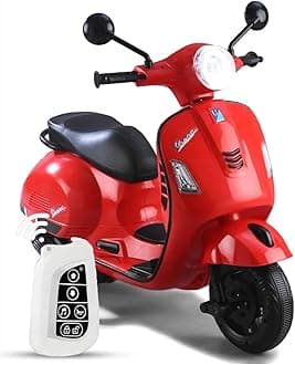 Vespa 12v Battery Operated Rechargeable Ride On Scooter with Remote Control & Foot Accelerator for Kids, 2 to 6 Years, (Red)