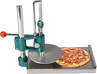 7.9inch Pizza Dough Press Machine w/Cast Iron Base, Dual Plates, 304 Stainless Steel Manual 0.2" Thick Disc Dough Pastry Press Machine for Making Hand Pies, Bread Molds, Pie Crusts