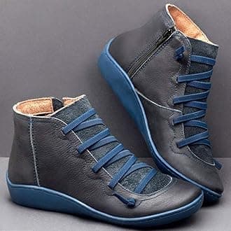 Women's Ankle Boot Flat Heel Lace Up Side Zip Ankle Booties Vintage Retro Round Toe Short Boots Casual Walking Shoes