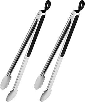 DAILY KISNGrill Tongs, 17 Inch Extra Long BBQ Tongs, Premium Stainless Steel Metal Tongs for Cooking, Grilling, Charcoal, Barbecue/BBQ, Buffet (17", 2PCS)