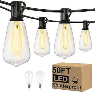 50FT Outdoor String Lights Waterproof, 2700K Bright LED Patio Lights with 27 ST38 Shatterproof Vintage Bulbs, Retro Connectable Edison String Lights for Outside, Garden, Balcony, Porch