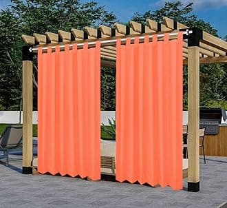 GREEN DECOR –Waterproof Polyester 300GSM Fabric Sun Rain & Vision Blockage Curtains with Top Style Loop Used for Door,Balcony,Outdoor & Indoor Area(Orange 4.5 X 9.5 Feet,Piece of 2)