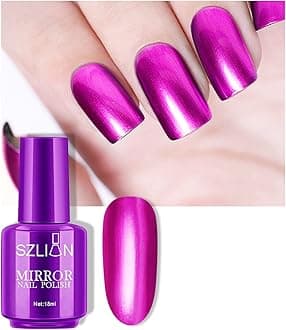 KYDA 18ml Gold Mirror Nail Polish, Bright Glossy Mirror Polish for Nails Art, Longlasting Shine Metallic Effect Nails Art, Gorgeous Reflective Manicure Nail Lacquers-Violet, 0.61 fl oz