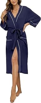 HEARTNICEWomens Cotton Robe Soft Kimono Spa Knit Bathrobe Lightweight Long