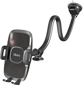 1Zero Solid Car Truck Phone Mount Holder with 14-Inch Gooseneck Long Arm, Windshield Window Mobile Holders w/Industrial-Strength Suction Cup, Anti-Shake Stabilizer Compatible All Cell Phones, Black
