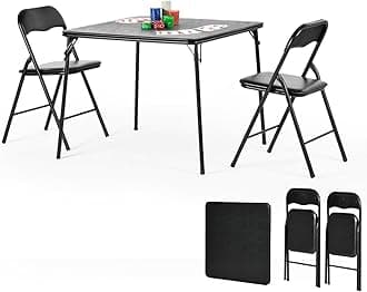 Homy Casa Folding Card Table – 33.9 Inch Square Metal Construction for Indoor & Outdoor Games and Recreation (3-Piece)