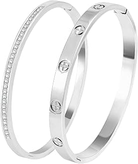 Gold Bangle Bracelets for Women - 2PCS 18 K Gold Plated Stainless Steel Love Bangle Friendship Stack Bracelet Bangle for Her.