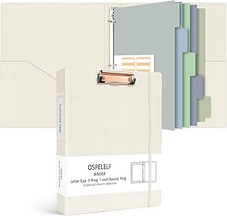 Ospelelf 3 Ring Binder 1 Inch Vintage Hardcover, Leather Binder Organizer for Letter Size, Professional Clipboard Binder Dividers with Tabs, Beige